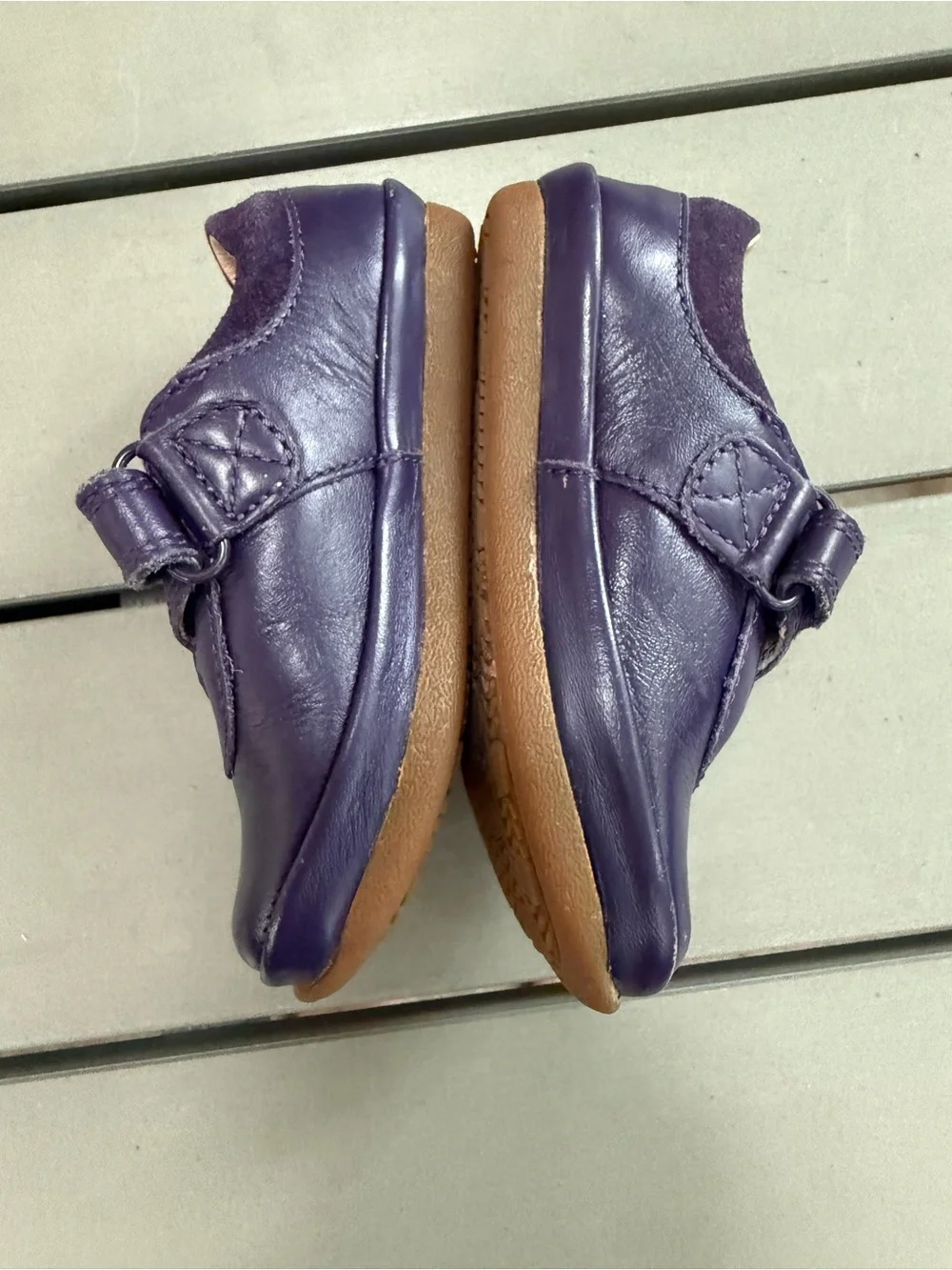 Clarks Kids Purple Leather Mary Jane Shoes with Pink Flower Accents, 4.5 month
